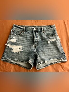 American Eagle Relaxed Strigid Distressed Denim Shorts Medium Wash Size 8